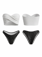 White Textured Cross-Over Bandeau Bikini
