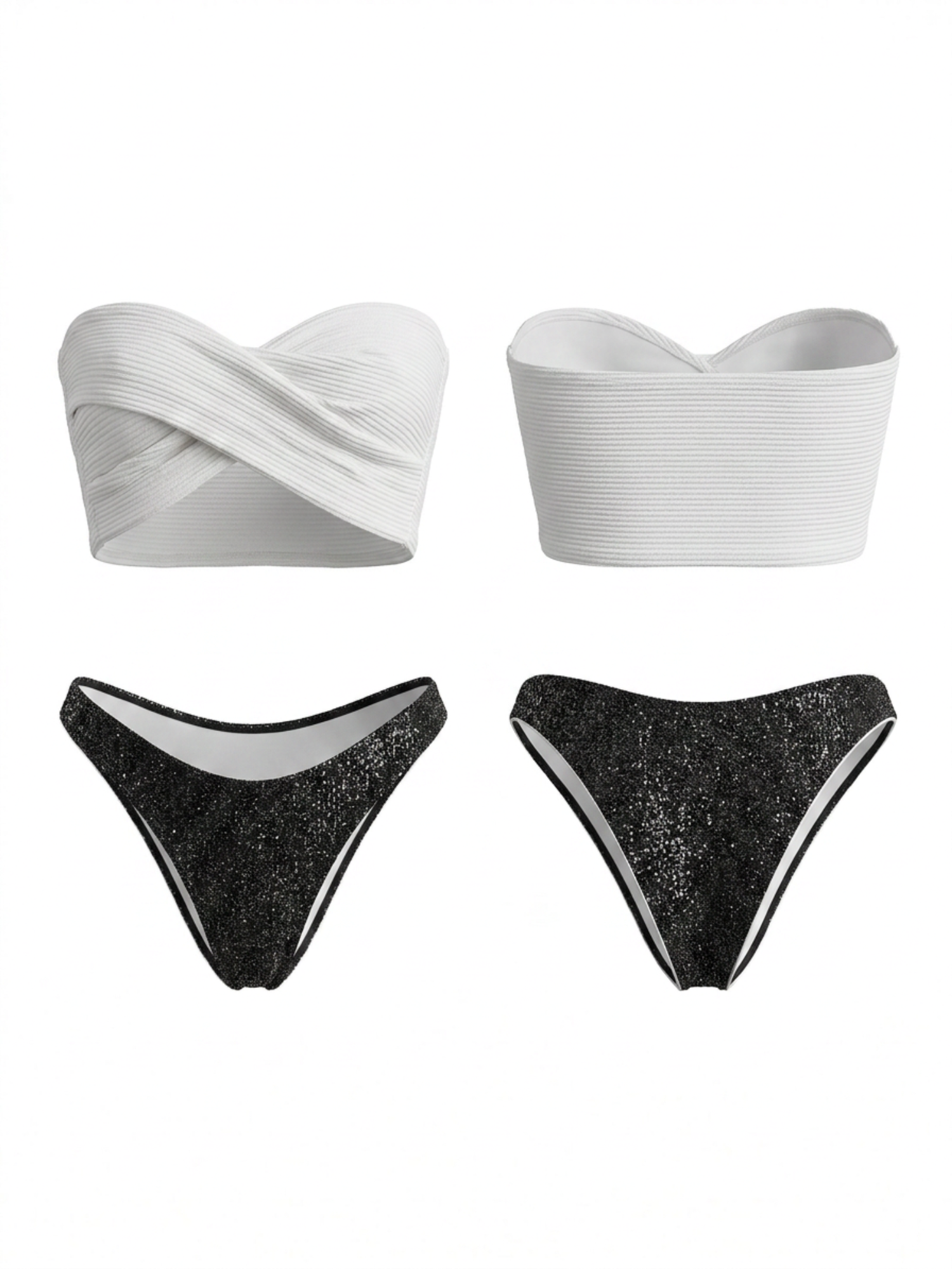White Textured Cross-Over Bandeau Bikini