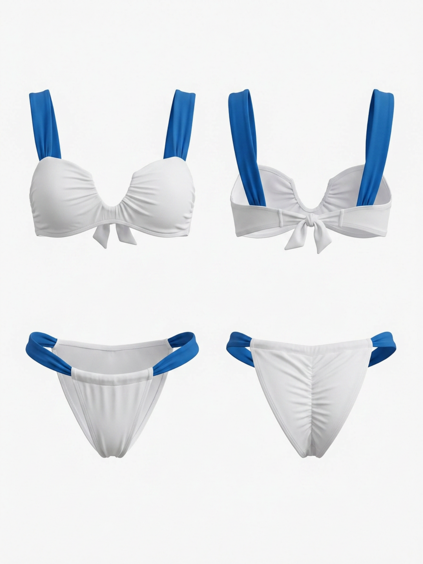 White & Blue Color Block Bikini Set