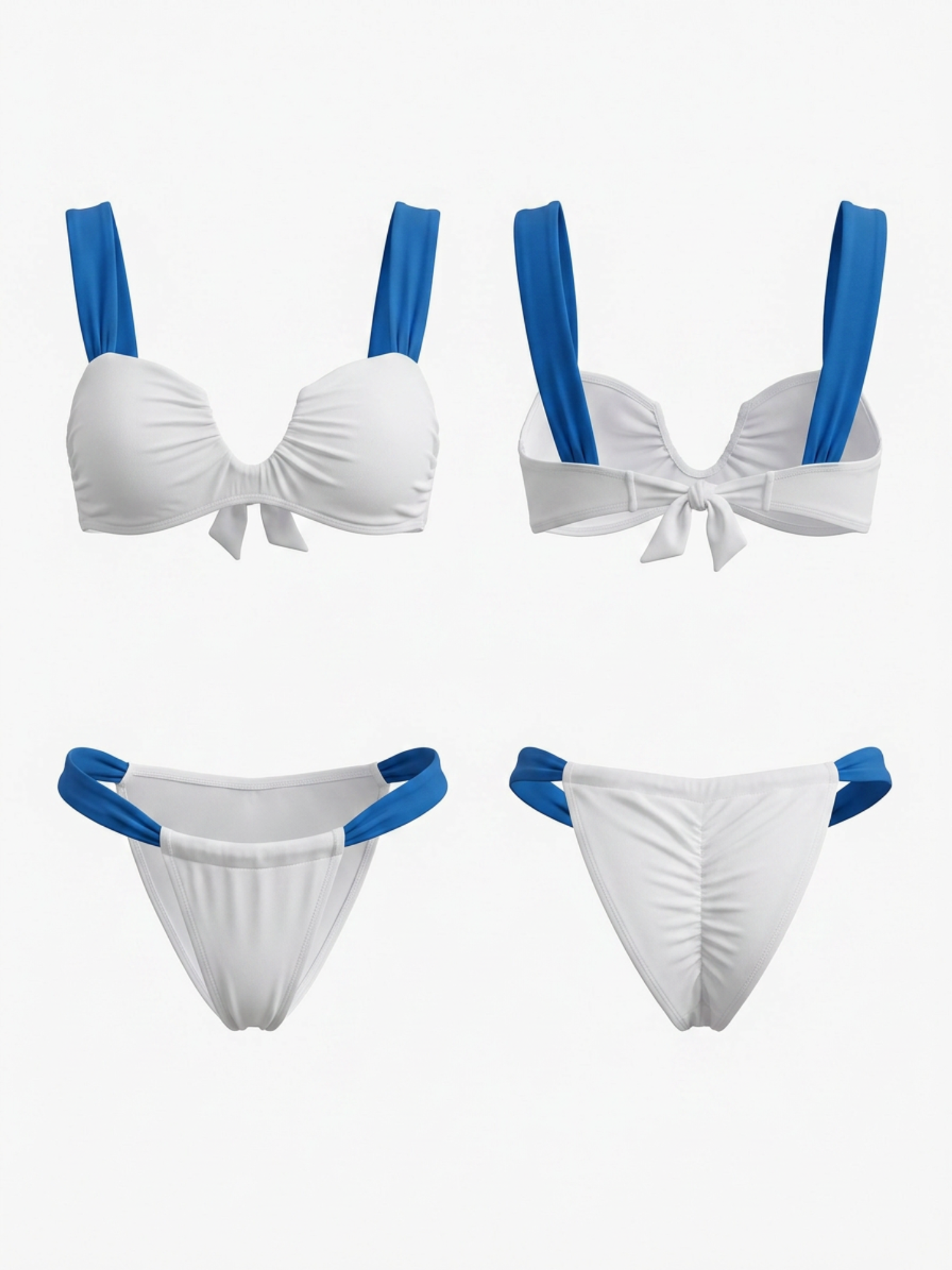 White & Blue Color Block Bikini Set