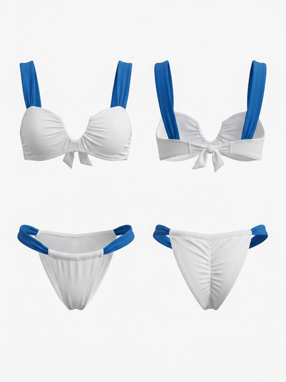 White & Blue Color Block Bikini Set