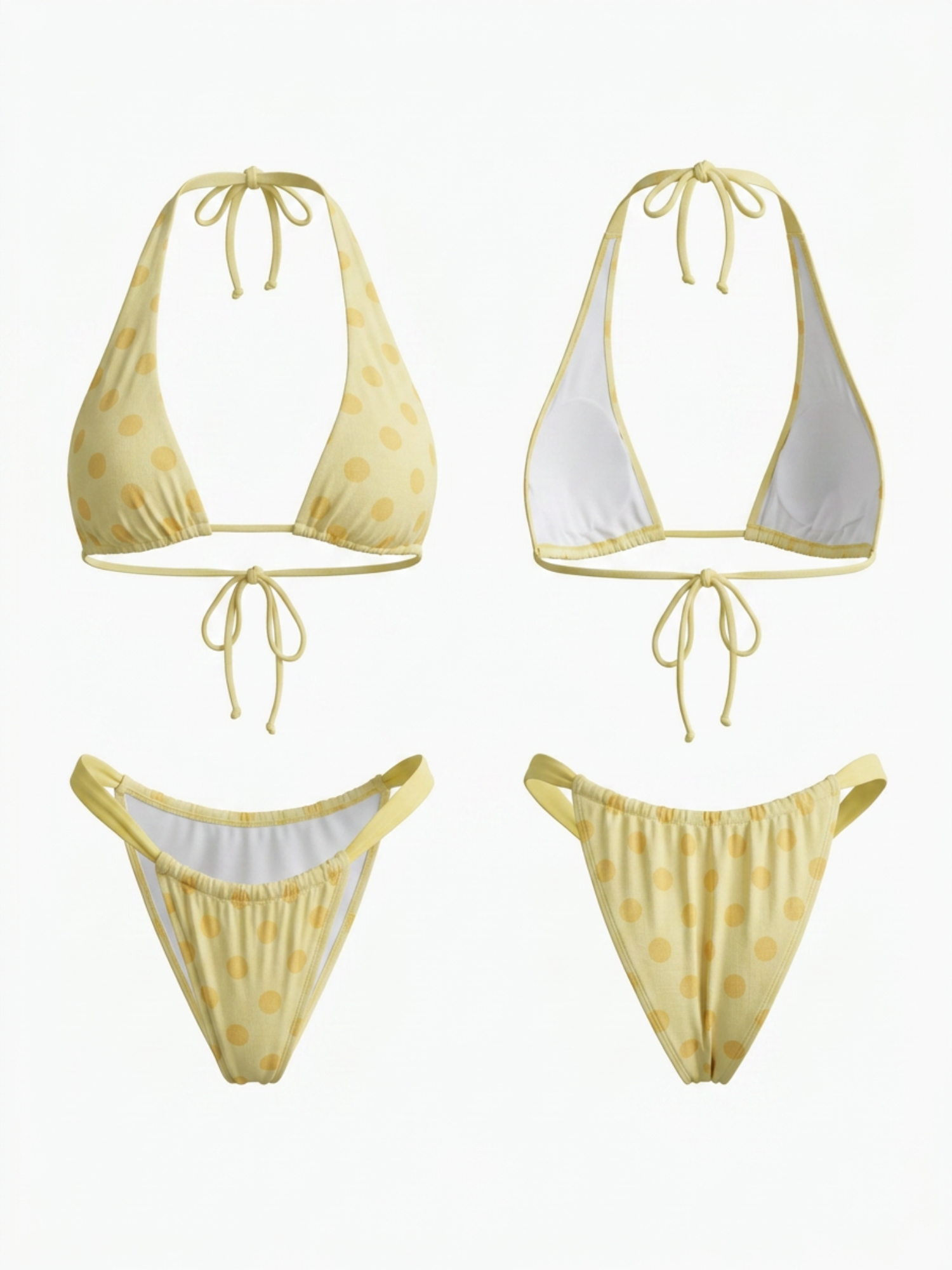 Yellow Polka Dot Halter Triangle Bikini Set