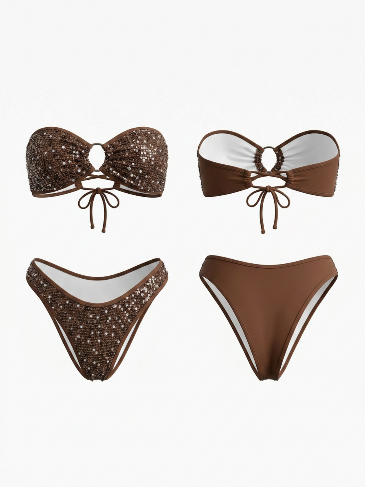 Brown Sequin Bandeau Bikini Set