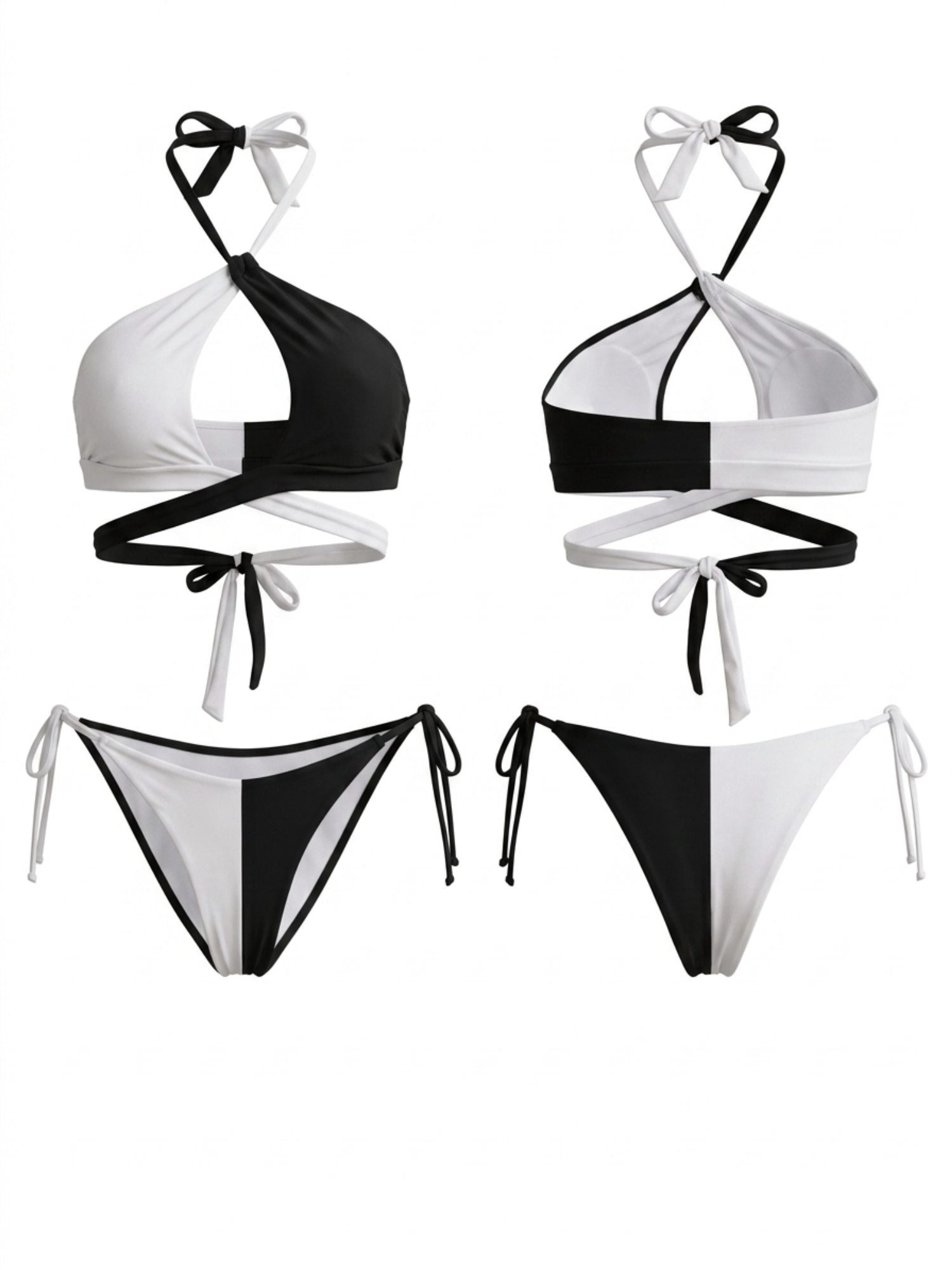 Black & White Asymmetric Cutout Bikini Set