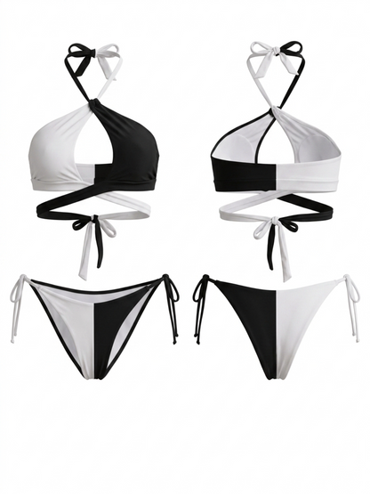 Black & White Asymmetric Cutout Bikini Set