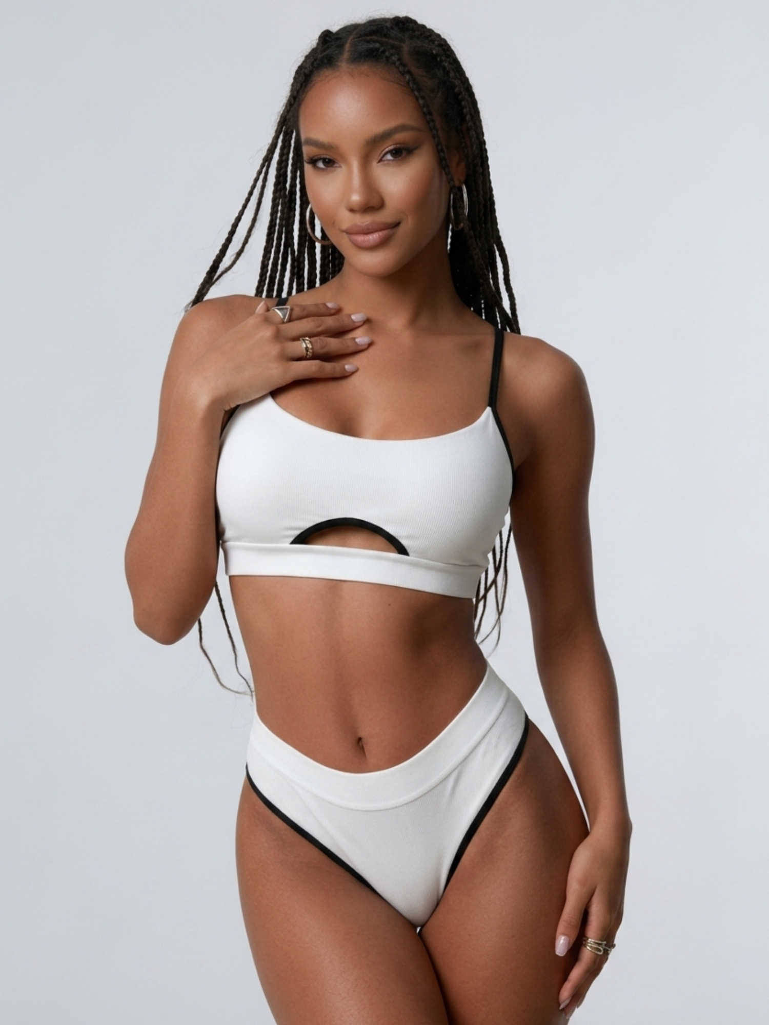 Black & White Contrast Cutout Bikini Set