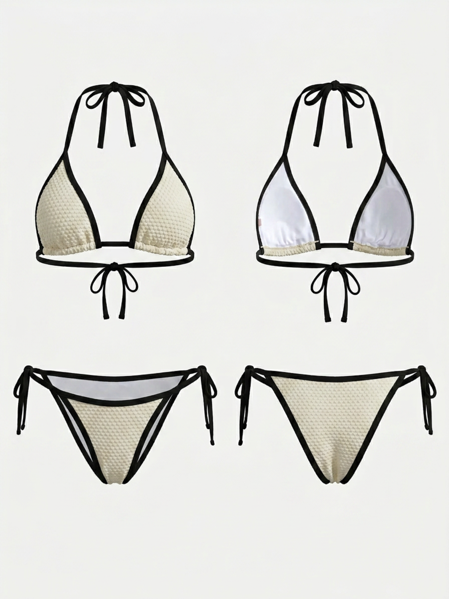 White Textured Triangle Bikini Set