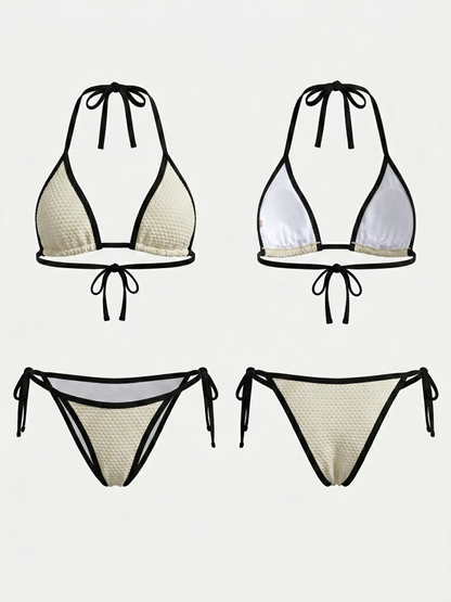 White Textured Triangle Bikini Set