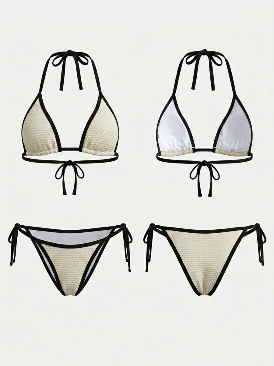 White Textured Triangle Bikini Set