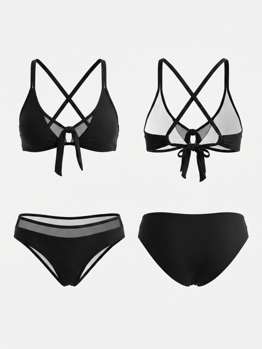 Black Mesh Panel Bikini Set