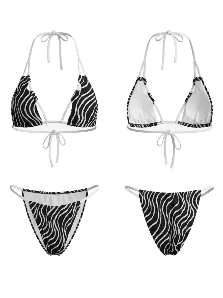 Black & White Wavy Textured Triangle Bikini Set