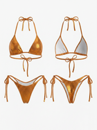 Metallic Orange Crocodile Print Halter Bikini
