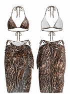 Animal Print Halter Bikini 3-Piece Set