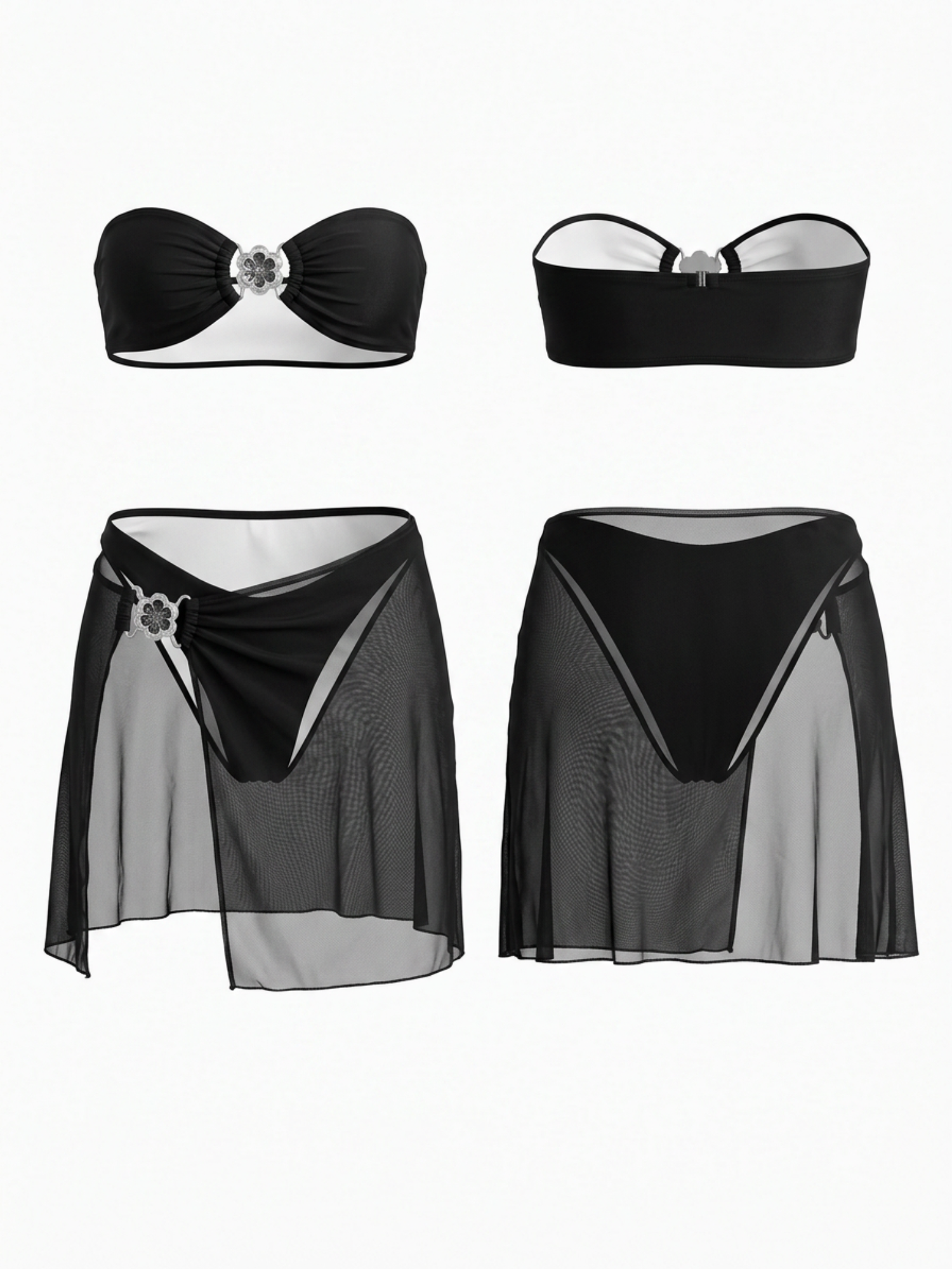 Black Bandeau Bikini 3-Piece Set