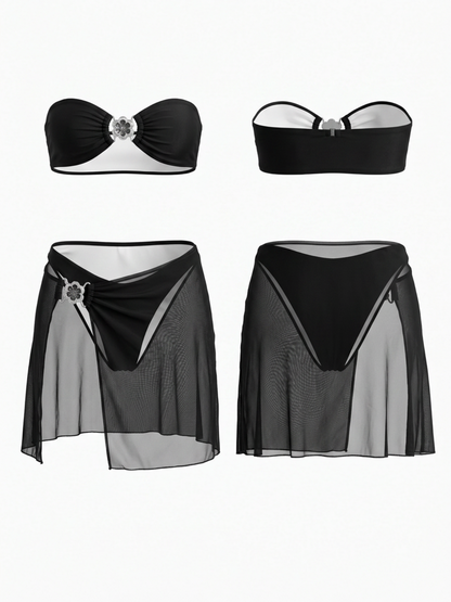 Black Bandeau Bikini 3-Piece Set