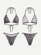 Holographic Green Leopard Halter Bikini Set