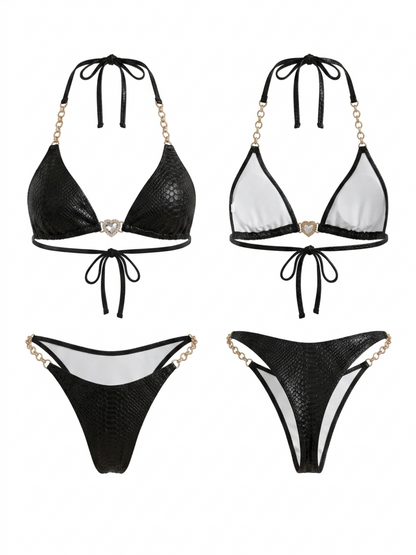 Black Snake Print Bikini Set
