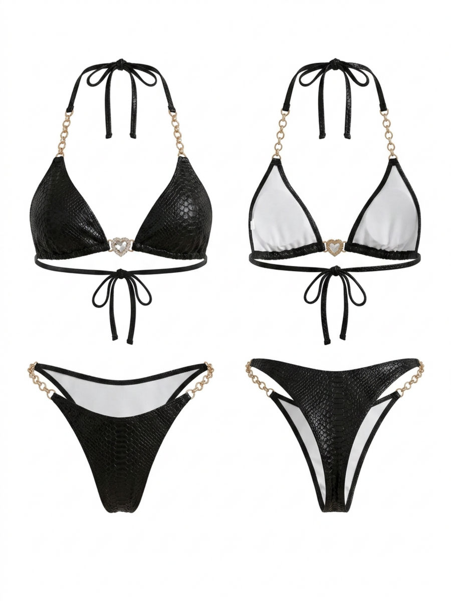 Black Snake Print Bikini Set