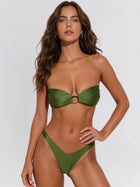 Shiny Green Satin Bandeau Bikini Set