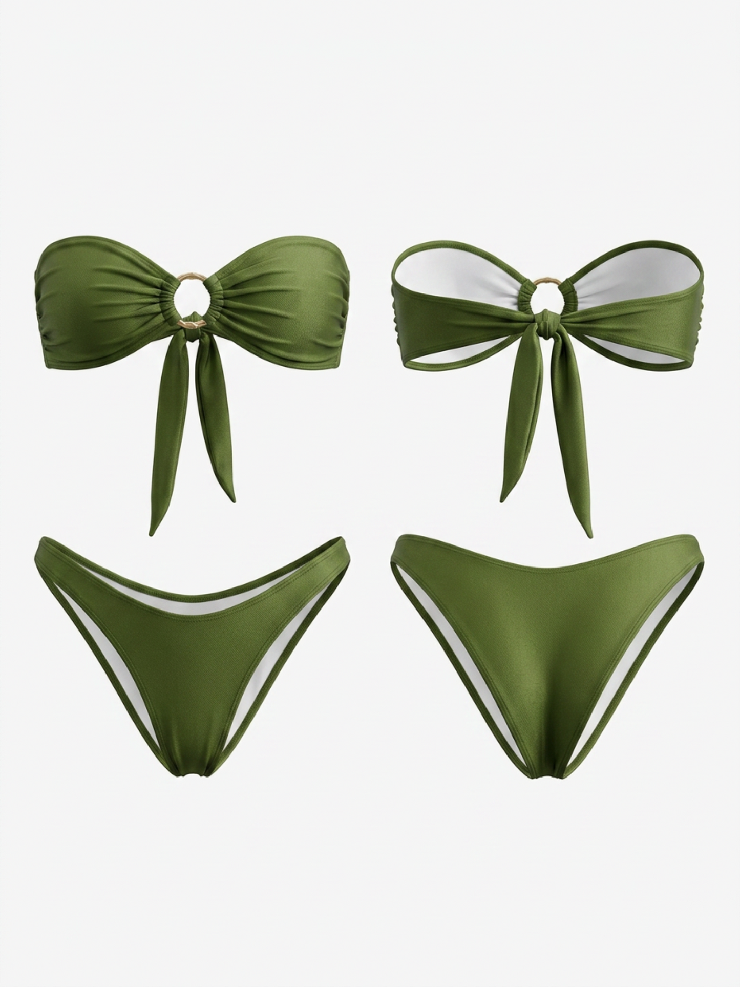 Shiny Green Satin Bandeau Bikini Set