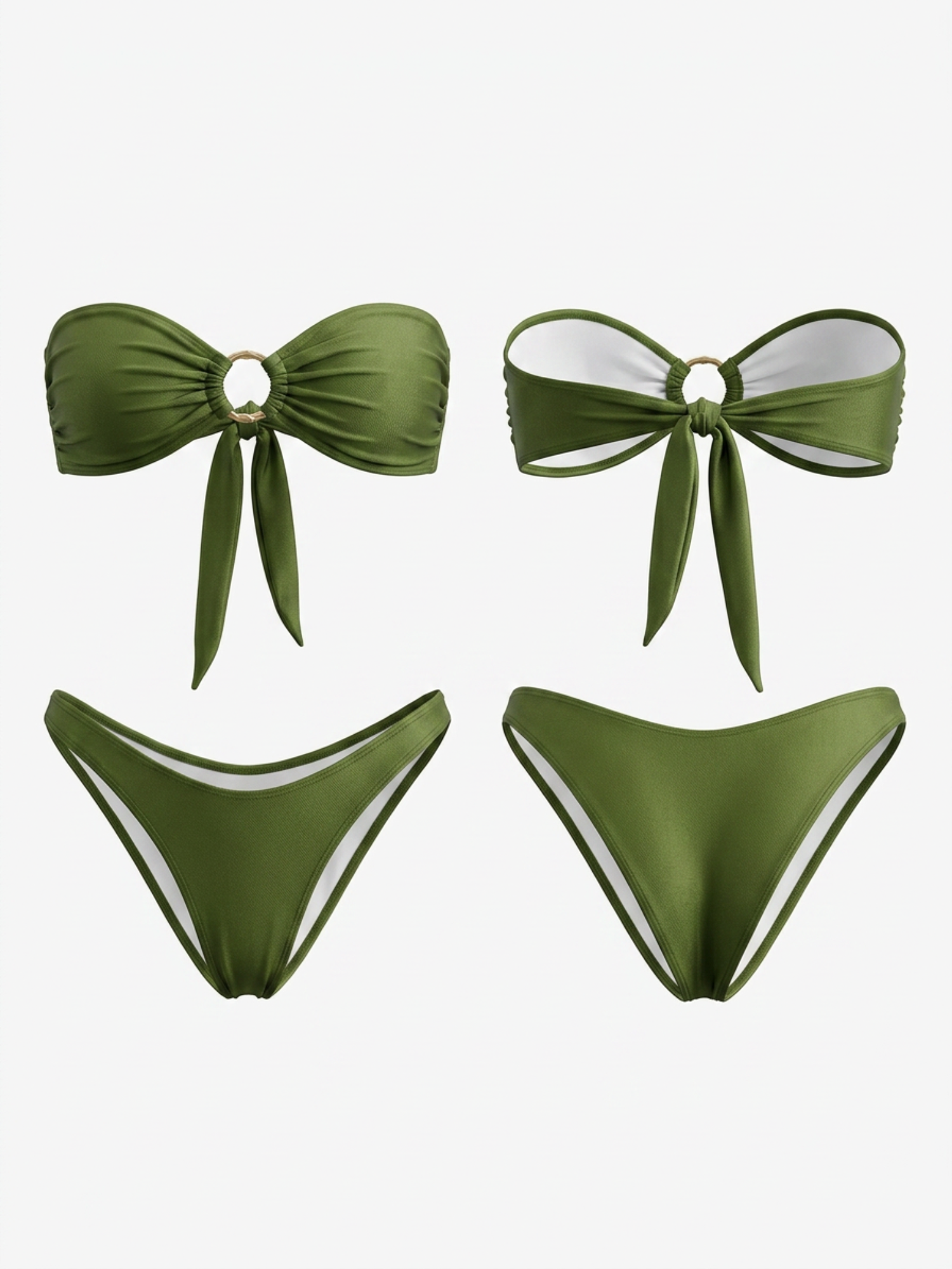 Shiny Green Satin Bandeau Bikini Set