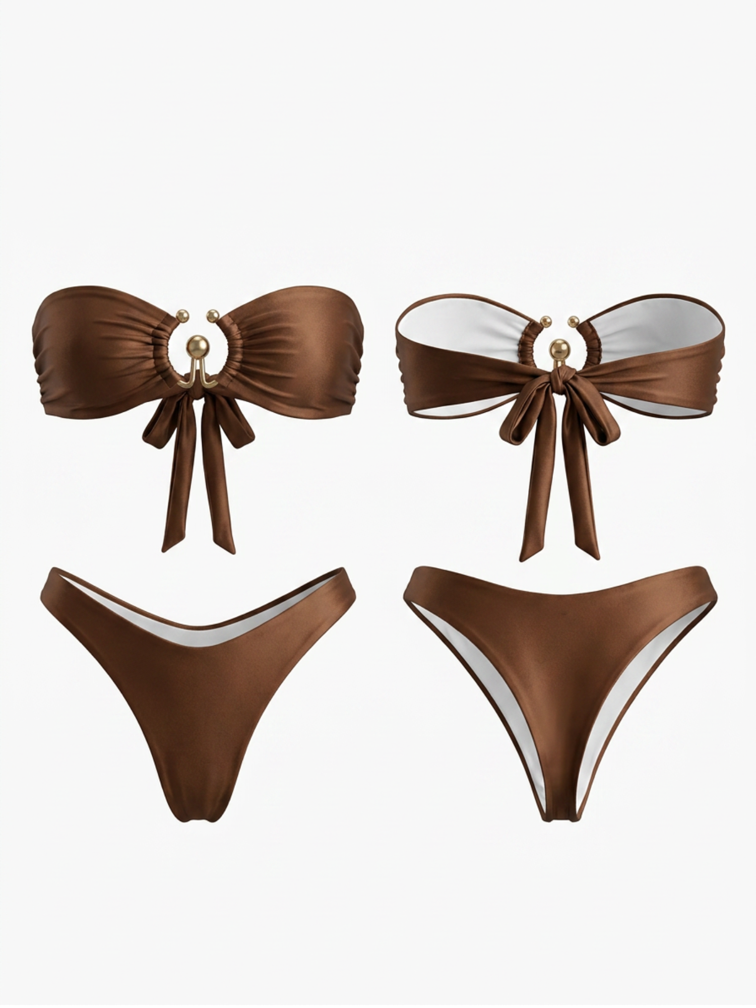 Coffee Brown Bandeau Bikini Set