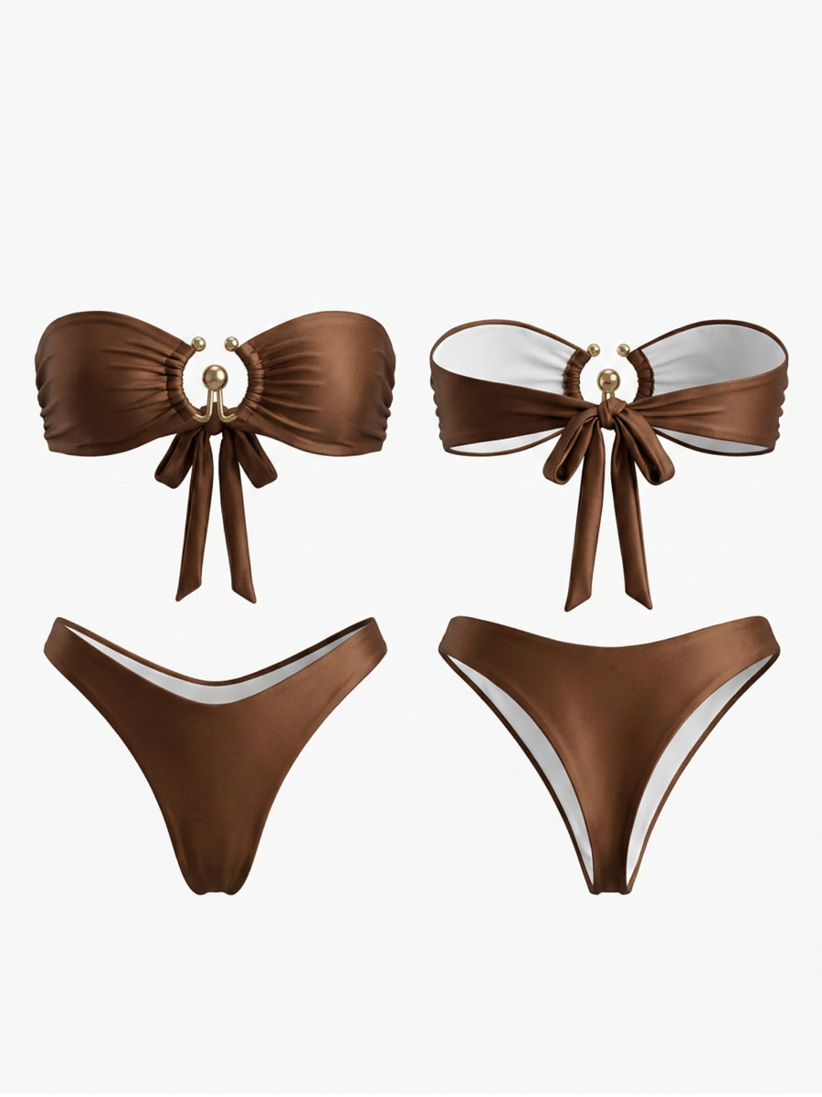 Coffee Brown Bandeau Bikini Set