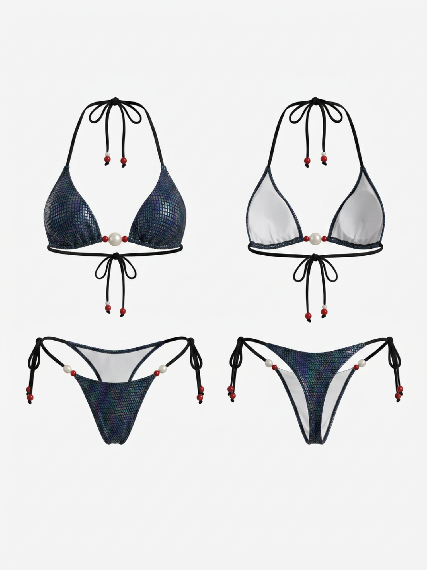 Iridescent Glitter Mesh Halter Bikini Set