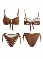 Brown Textured Ruched Bikini Set