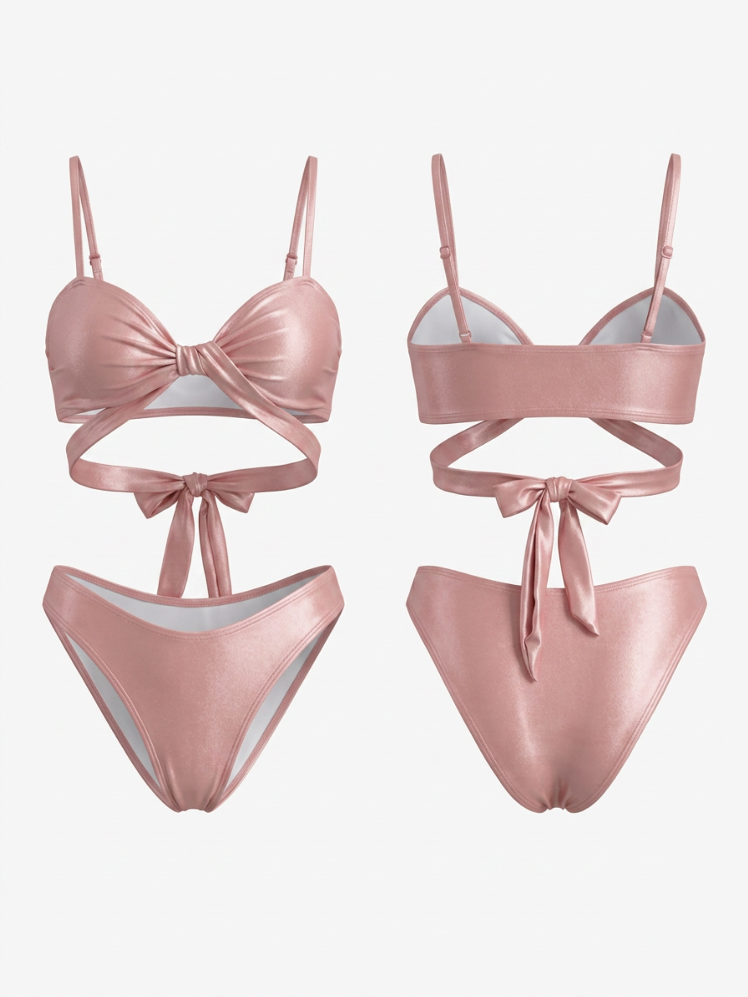 Light Pink Satin Wrap Bikini Set