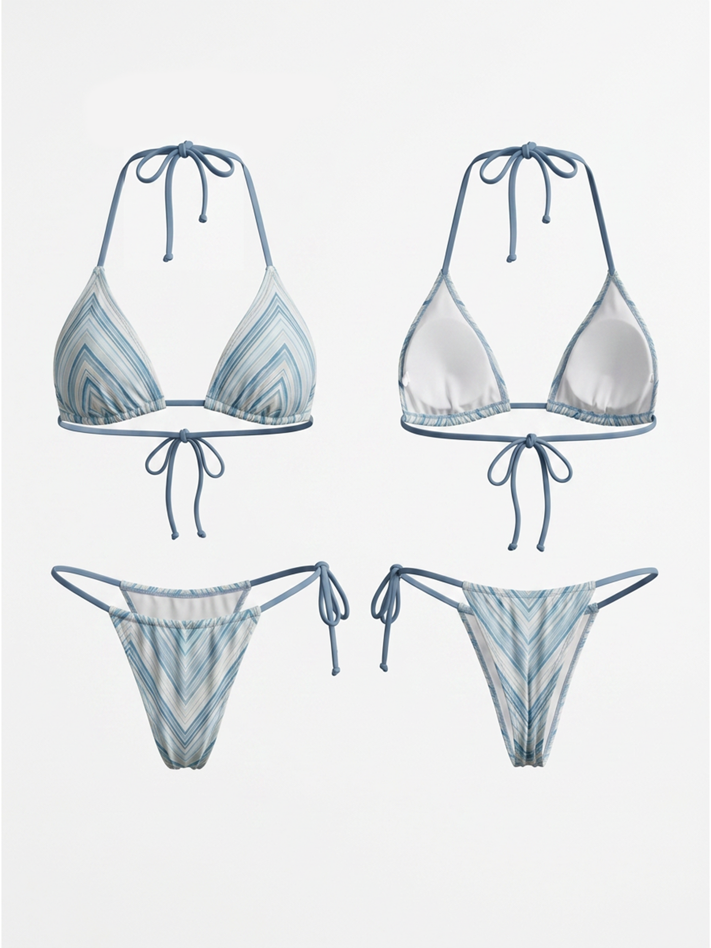 Pastel Blue Geometric Stripe Triangle Bikini