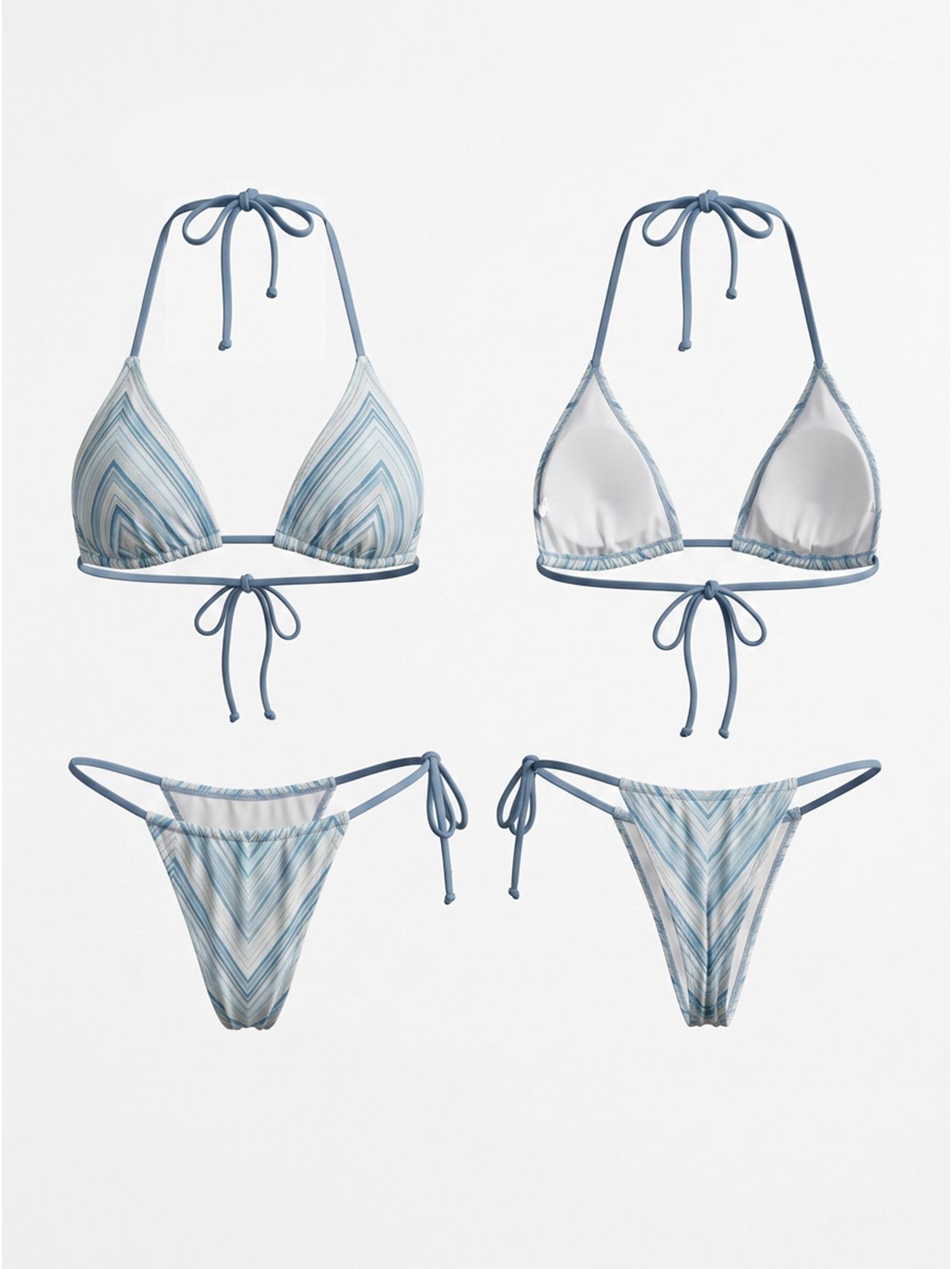 Pastel Blue Geometric Stripe Triangle Bikini