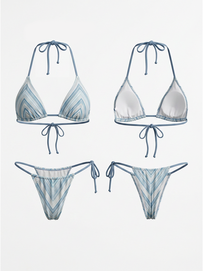 Pastel Blue Geometric Stripe Triangle Bikini