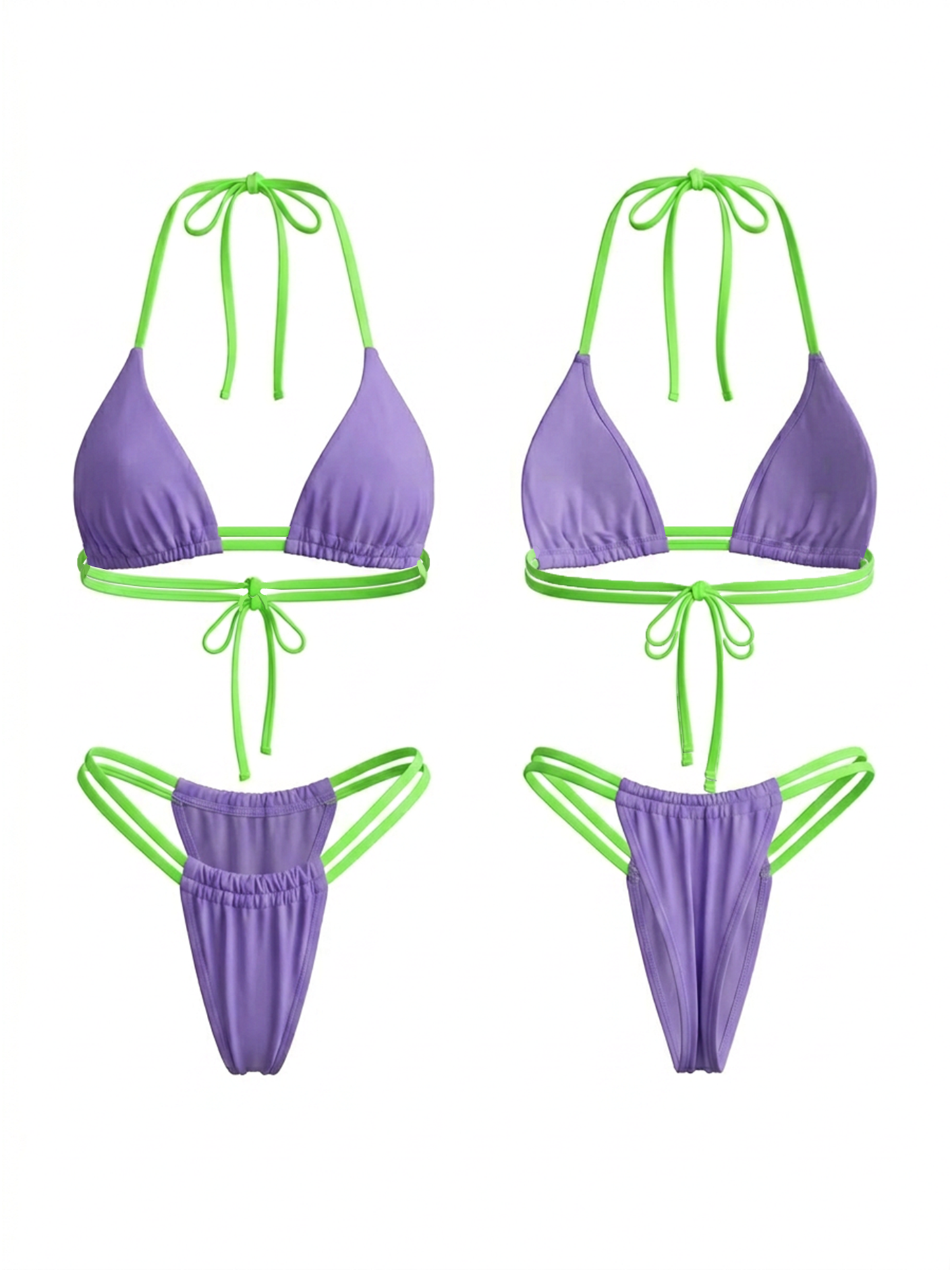Color Block Halter Micro Bikini