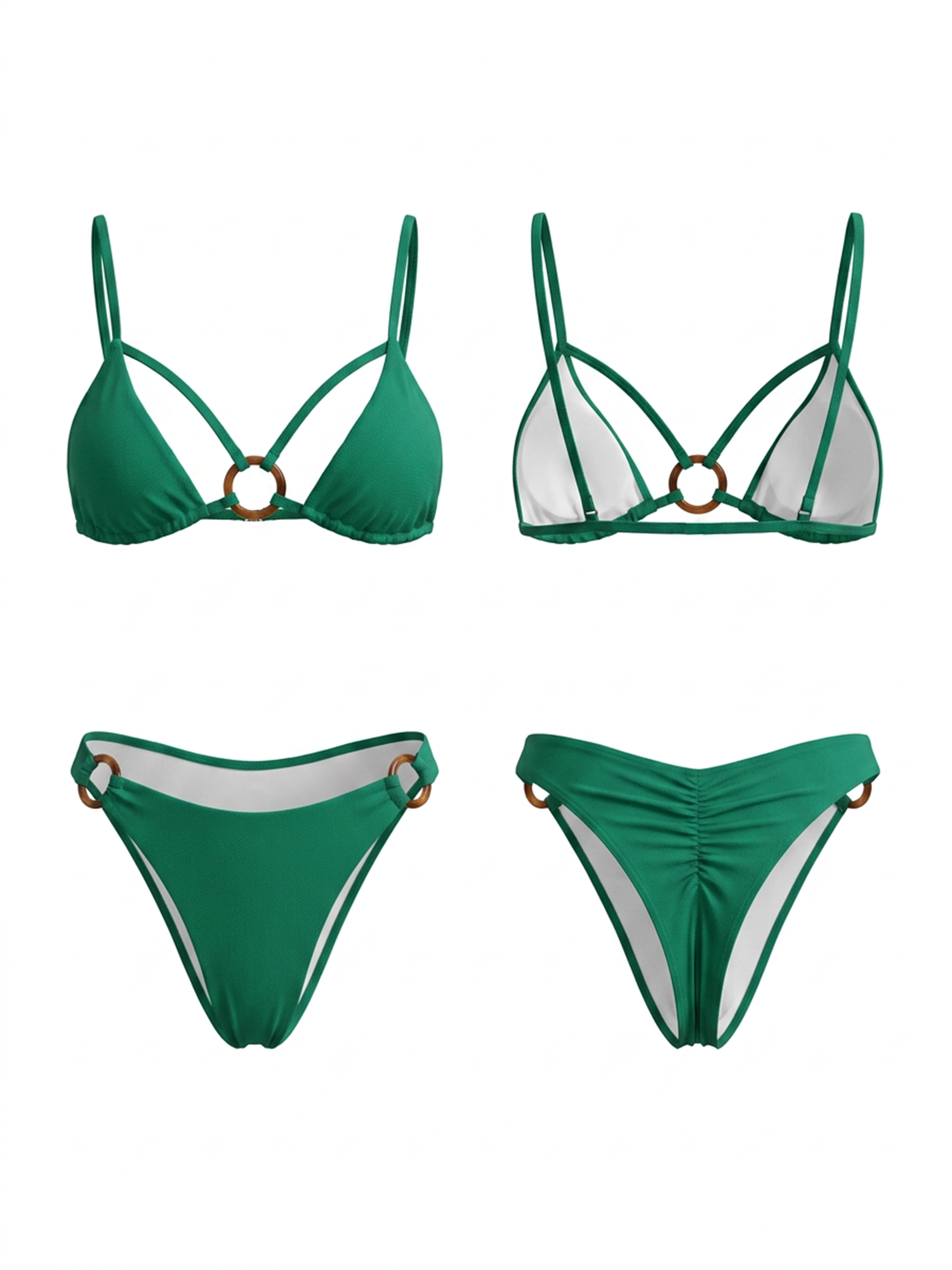 Solid Green O Ring Cutout Triangle Bikini