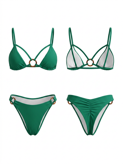 Solid Green O Ring Cutout Triangle Bikini
