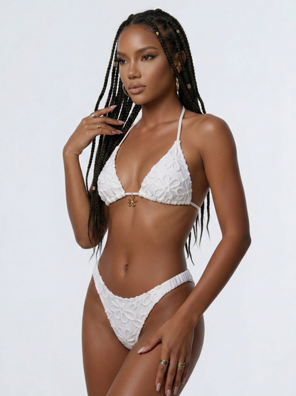 Textured Floral Halter Bikini