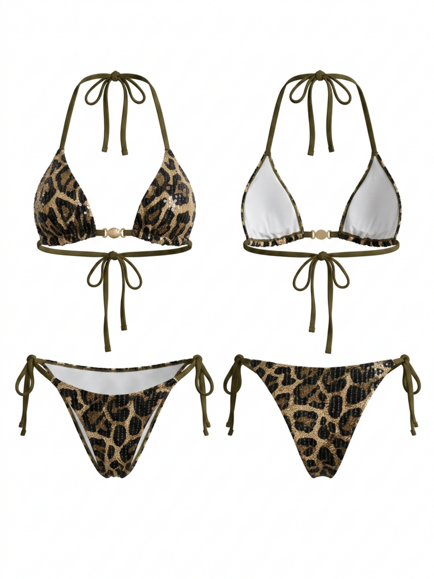 Glitter Leopard Print Thin Halter Bikini