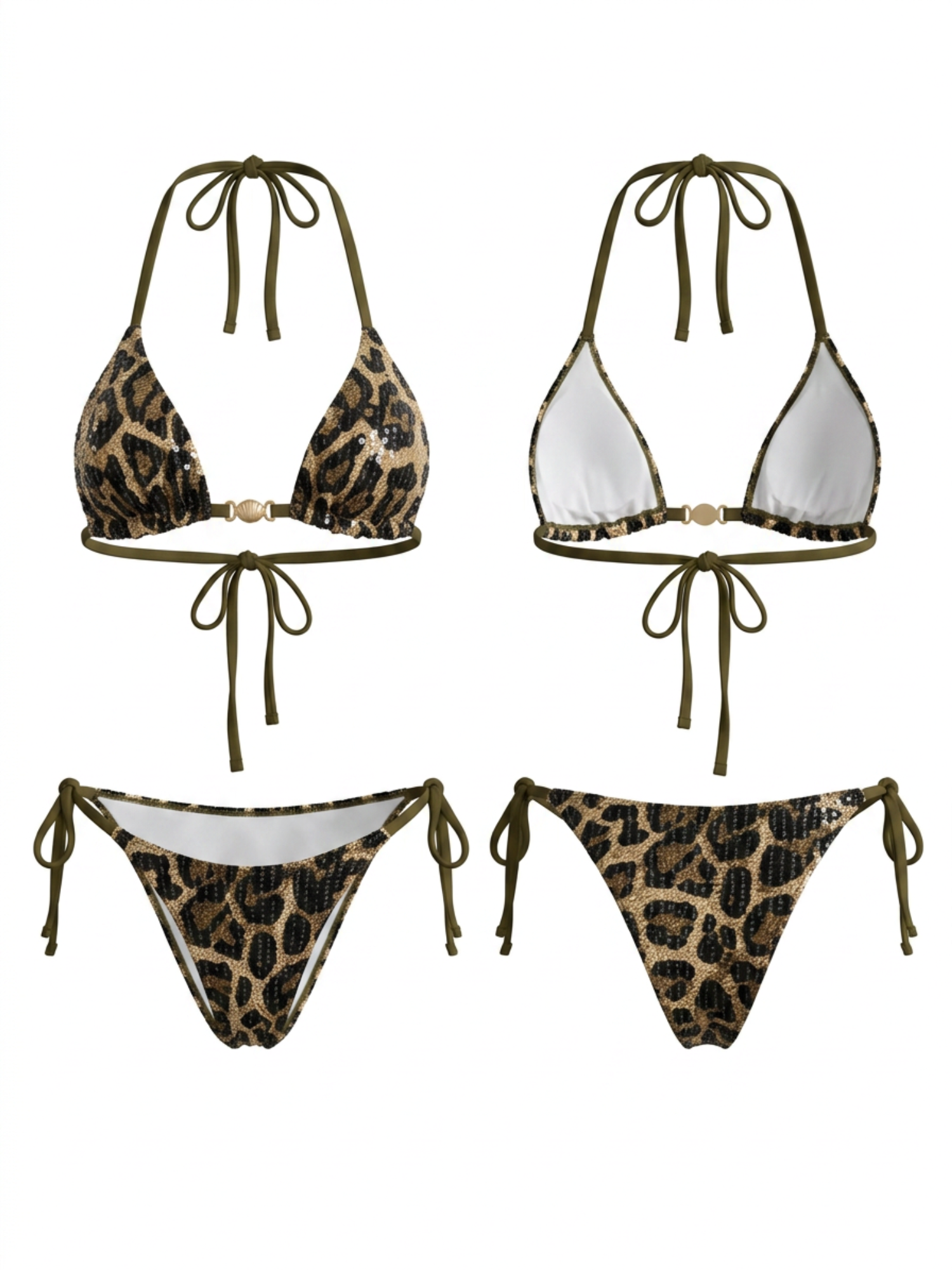 Glitter Leopard Print Thin Halter Bikini