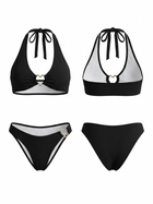 Black Heart Cutout Halter High Cut Two Piece Bikini