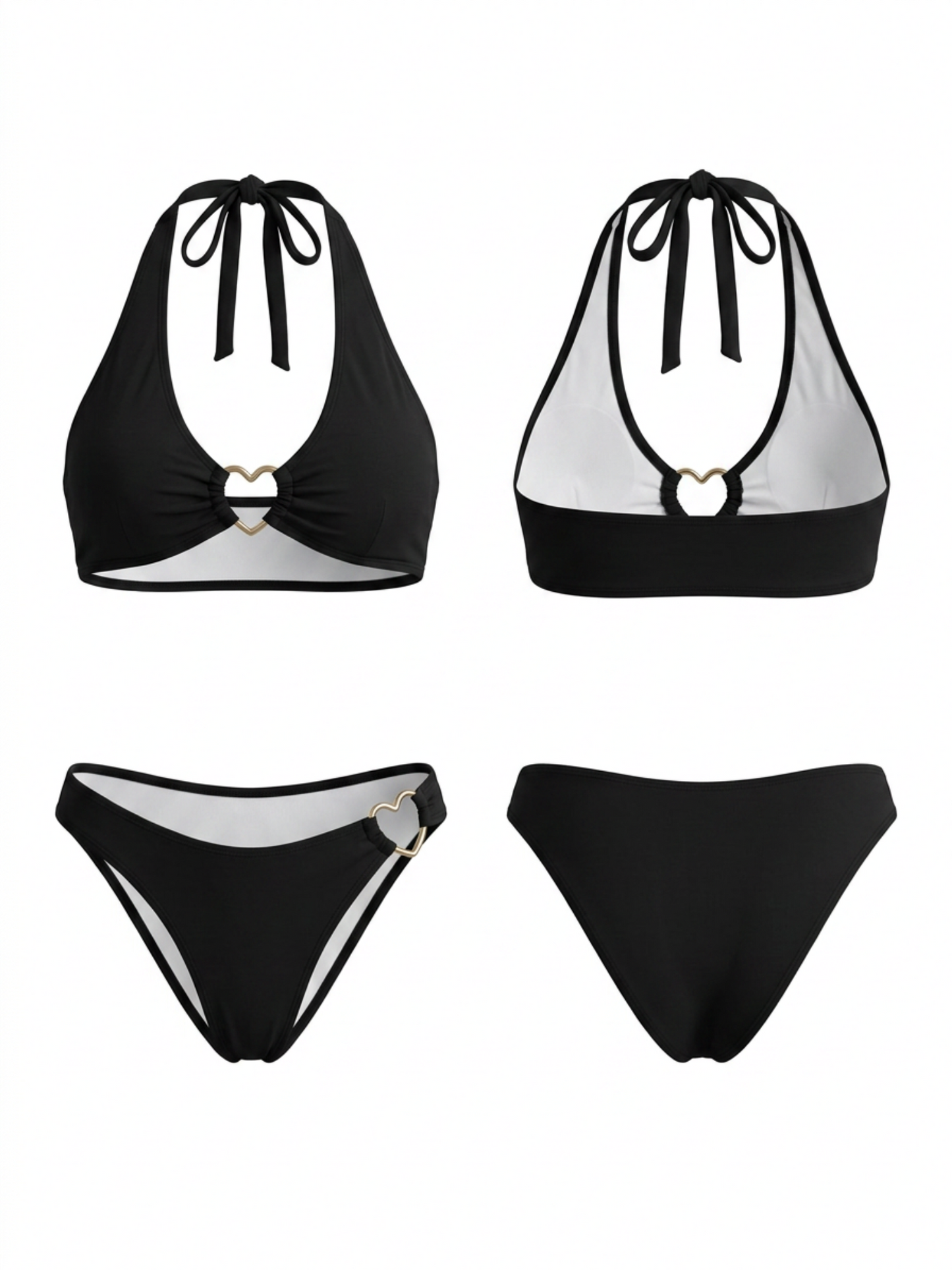 Black Heart Cutout Halter High Cut Two Piece Bikini