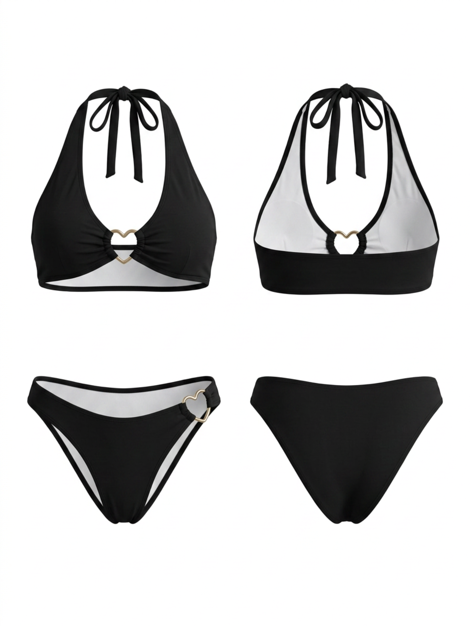 Black Heart Cutout Halter High Cut Two Piece Bikini
