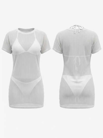 Summer White 3 Piece Swim Suit Halter Bikini