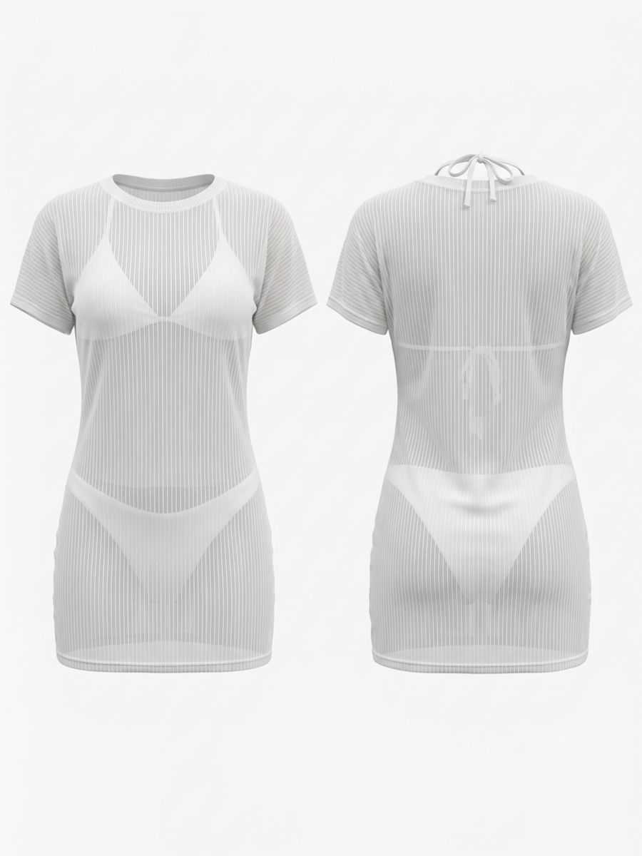 Summer White 3 Piece Swim Suit Halter Bikini