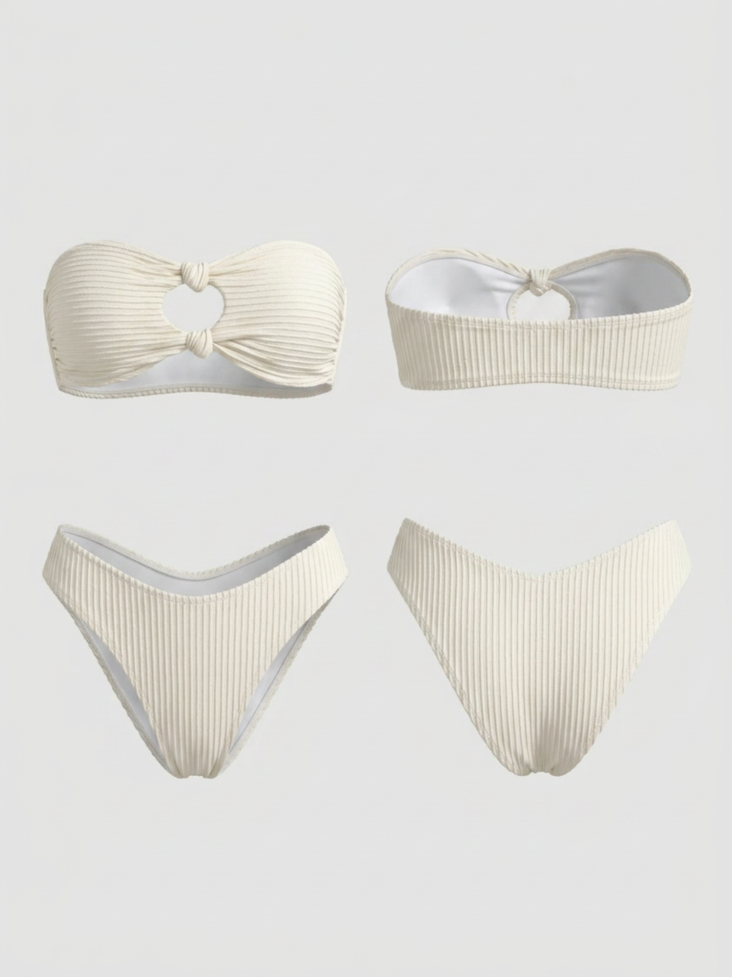 Trendy Cream Crinkle Fabric Twist Cutout Bandeau Bikin