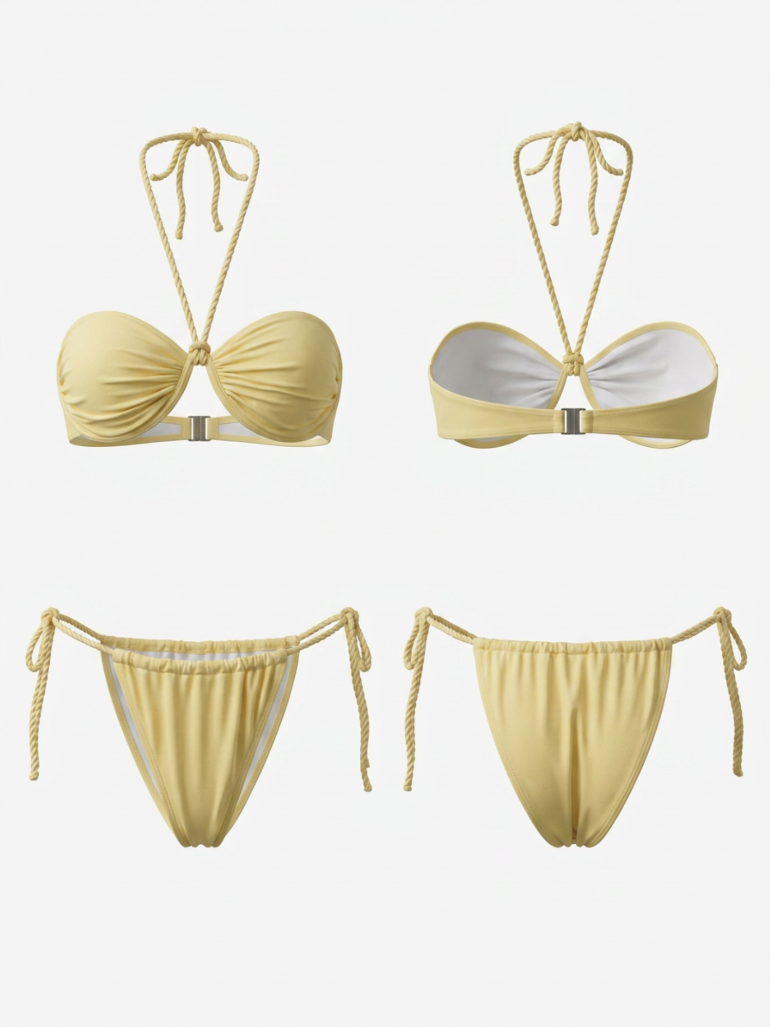 Twist Front Braided Halter Side Tie High Cut Bikini Set