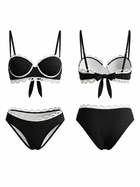 Black White Scallop Trim High Waist Cutout Two Piece Bikini Set