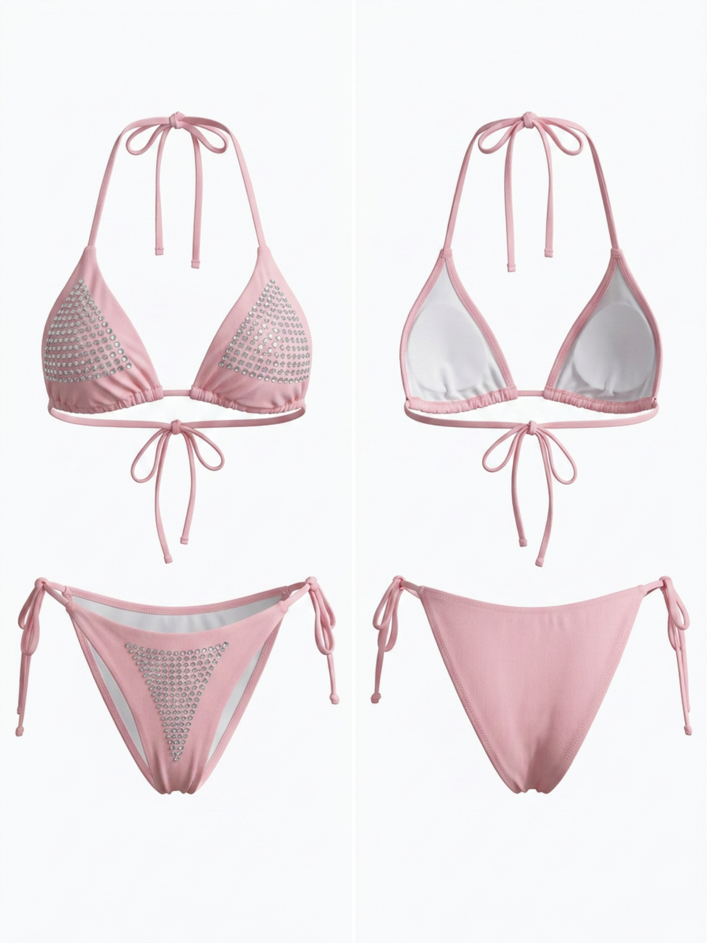 Slim Fit Bling Rhinestone Triangle String Bikini