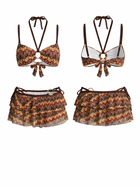 Retro Wave Print Bikini 3 Piece Skirt Set