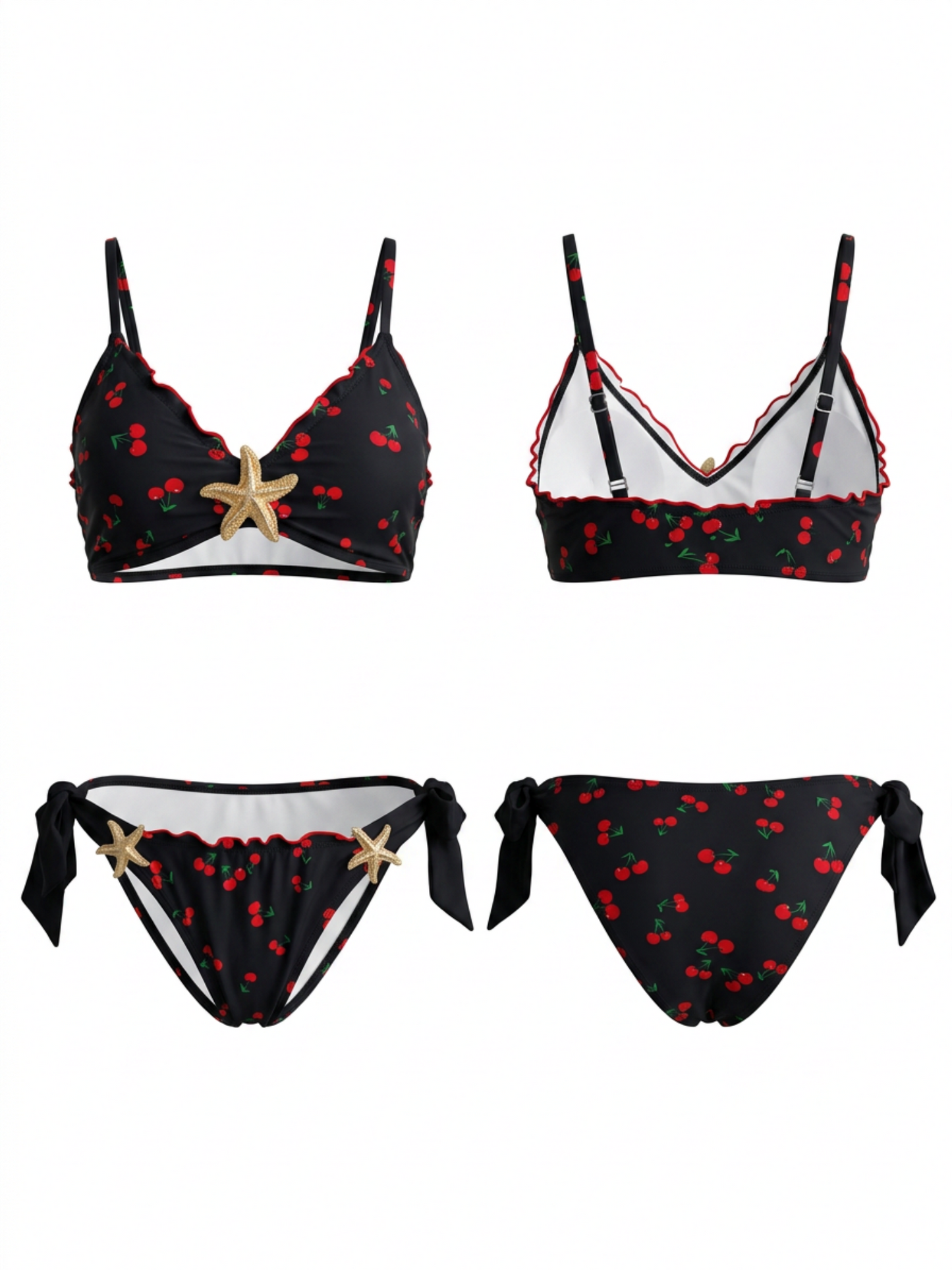 Retro Black Cherry Pattern Beach Bikini